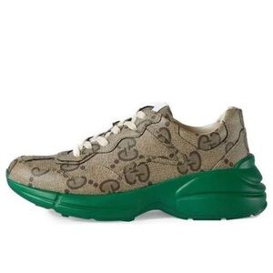Gucci Beige GG Monogram Sneaker with Green Platform Sole